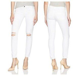 DL1961 Margaux Skinny Ankle Distressed Knee Tear Jean in Pilot White